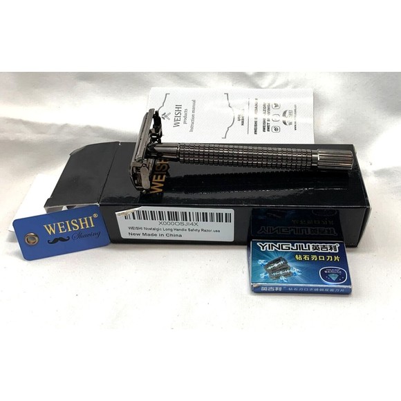 Weishi Long Handle Double Edge Safety Razor New Open Box w/4 Blades - Picture 1 of 3